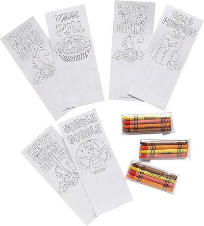 Fun Express Color Your Own Thanksgiving Placeholder with Crayons - 24 Pc