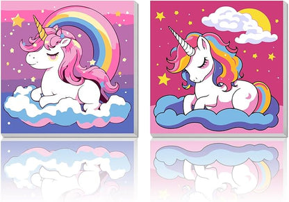 2 Pack Paint by Numbers Kit for Kids - Age 4-8, Framed Canvas, Cartoon Drawing, Color by Number, 8x8 Inch