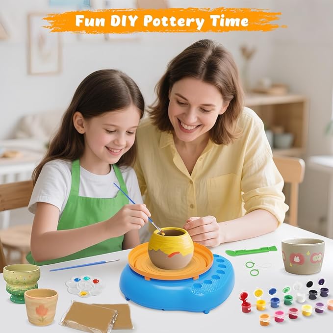 TingingYuli Pottery Wheel for Kids with Clay Kit - Arts and Crafts for Kids Ages 6-8 8-12, Complete Pottery Kit with Air Dry Clay and Painting Tools, Easter Christmas Birthday Gift for Boys Girls