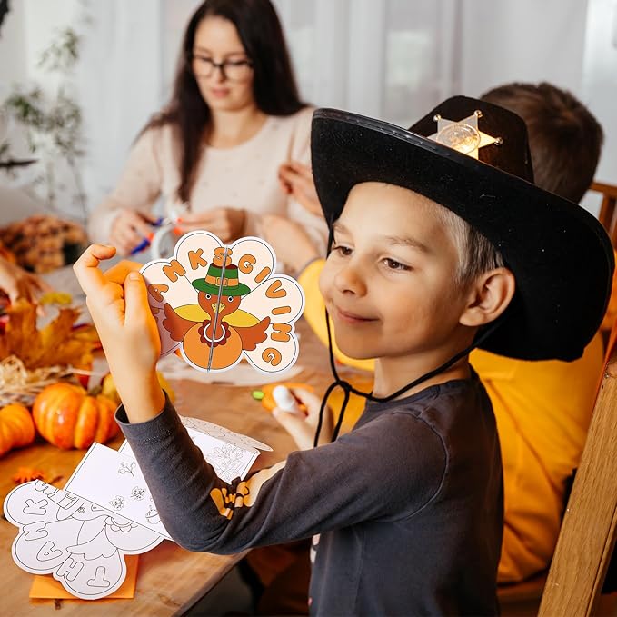 Motipuns 30 Pcs Thanksgiving Gift for Kids Turkey Coloring Crafts Color Your Own Turkey Greeting Cards Fall Pumpkin Paper DIY Craft Kits Thanksgiving Decor for School Games Activities Party Supplies