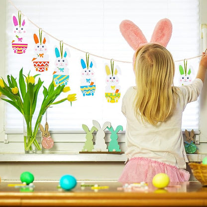 Fennoral 24 Pack Easter Bunny Craft for Kids Make You Own Easter Rabbit Foam Stickers Ornament DIY Easter Arts and Crafts for Easter Party Decoration Easter Gifts