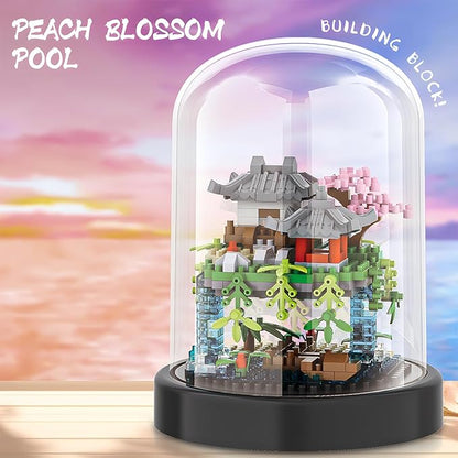 CAXIMSY Cherry Blossom Tree House Building Block Sets with Acrylic Display Box Chinese Architecture of Peach Blossom Bonsai Treehouse Micro Mini Building Set Toy Gift for Kids Adults（321 Pieces）
