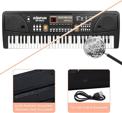 Raimy Piano Keyboard for Beginners, 61 Keys Portable Electronic Digital Piano with Microphone, Learning Educational Music Keyboard Piano for Kids Gifts Toys for Boys Girls Toddlers (Black)