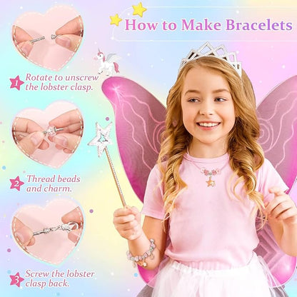 LifeisLuck Charm Bracelet Making Kit - Girls 110 Pcs DIY Charm Jewelry Beads Making Kit, Mermaid Birthday Gifts for Girls Toys Crafts for Little Girls Ages 8-12, with K Initial Travel Jewelry Case