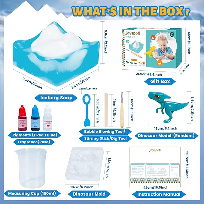3 in 1 Dinosaur Soap Making Craft Kit Kids Toy, STEM Art and Craft Science Toy for Toddler, Dig Soap with Silicone Mold,Fragrances, Best Educational Craft Activity, Birthday Easter Gift for Girl Boy