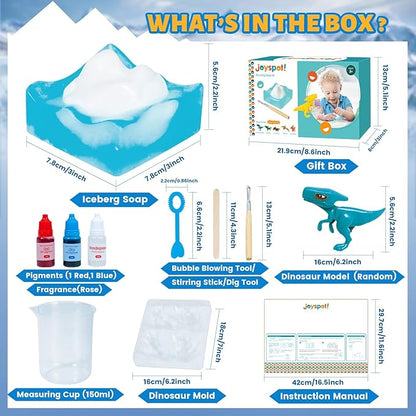 3 in 1 Dinosaur Soap Making Craft Kit Kids Toy, STEM Art and Craft Science Toy for Toddler, Dig Soap with Silicone Mold,Fragrances, Best Educational Craft Activity, Birthday Easter Gift for Girl Boy