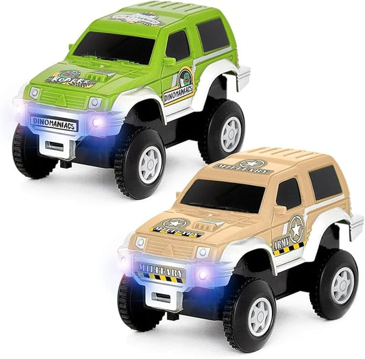 JITTERYGIT Replacement Cars for Tracks - Extra Race Car Accessories for Dinosaur Race Track & Train Toy Gift - Compatible with Most Tracks for Kids Boys and Girls (2 Jeeps Pack)