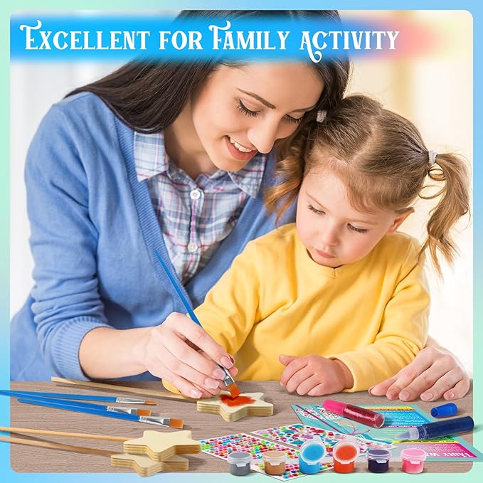 Byncceh 12 Sets Make Your Own Wooden Princess Wand Craft Kit, Fairy Wands Kit Include Fairy Wands, Gems Stickers, Paint & Ribbons Decorate Art DIY Magical Show for Party Supplies for Girls Gifts