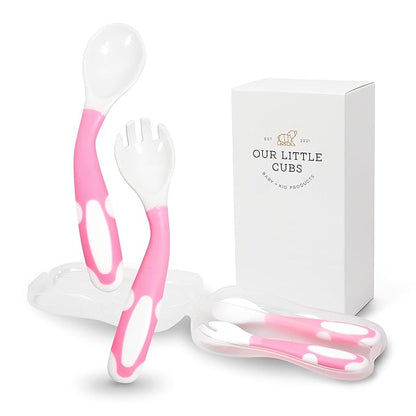 Bendable Baby and Toddler forks and spoons Utensils Silverware Set for Kids, 2 Sets (Pink/Pink) – Gum Friendly 2 Toddler Spoons and 2 Forks Self Feeding and Infant Baby Training and toddler silverware