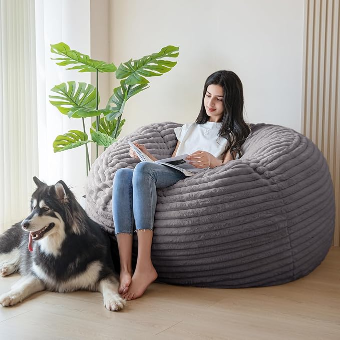 MAXYOYO Giant Bean Bag Chair Bed for Adults, Convertible Beanbag Folds from Lazy Chair to Floor Mattress Bed, Large Floor Sofa Couch, Big Sofa Bed, High-Density Foam Filling, Machine Washable Cover