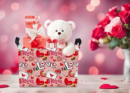 NTAOHAMPER Rectangular Heart Print Storage Basket Empty,Collapsible Gift Basket with Handles,Books Box,Room Decor(Love Letter)
