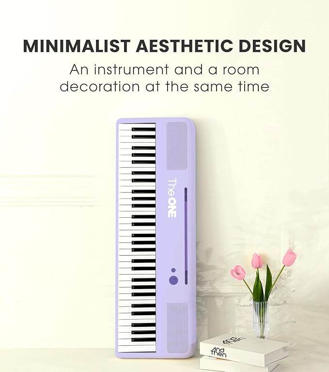 The ONE Smart Keyboard COLOR 61 Lighted Keys Piano Keyboard, Electric Piano for Beginners with 256 Tones, 64 Polyphony, Built-in LED Lights & Apps, Supports USB MIDI/Headphones (Purple)