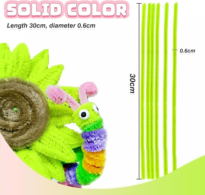 TOAOB 100pcs Pipe Cleaners Fluorescent Yellow Pipe Cleaners Chenille Stems 6mm x 12 Inch Fuzzy Sticks Crafts Supplies for DIY Art Crafts Decorations