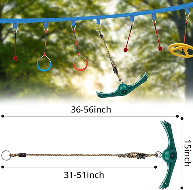 YAMIPROBI Swing Spins Set: 360° Handle Twist-Spin Flips Toy - Slackline Attachments Activate Play Powers - Accessories for Kids' Playground and Backyard Fun, Green
