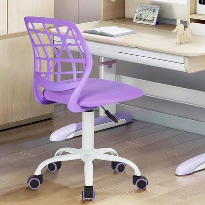 FurnitureR Kids Desk Chair, Armless Small Adjsutable Swivel Task Chair with Soft Cushion for Study Kids Teens Child, Purple