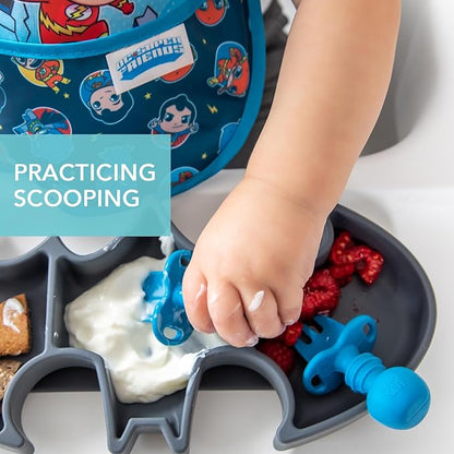 Bumkins Baby Utensils Set, Chewtensils Silicone Spoons for Dipping, Self-Feeding, Baby Led Weaning, Trainer Learning, First Stage Eating, Soft Practice Fork and Spoon, Babies 6 Months, Dark Blue