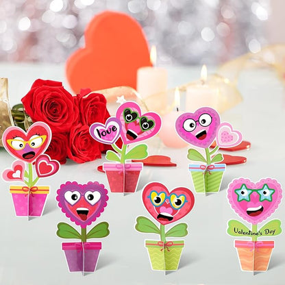36Pcs Valentine’s Day Flower Crafts Kit Decorations,DIY Flower Heart Craft Gifts Make Your Own Valentines Gifts Spring Flower Cutouts Sets for School Classroom Activities Decorations Party Supplies