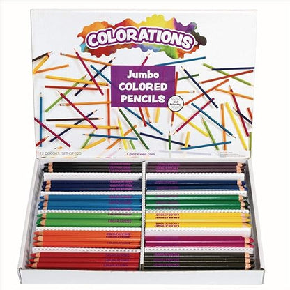 Colorations® Jumbo Colored Pencils, Larger and Hexangonal Shaped for easy gripping, Set of 120 Pencils, 12 Colors, Kids Coloring Pencils, Sustainably Harvested Wood, Home or School Supplies