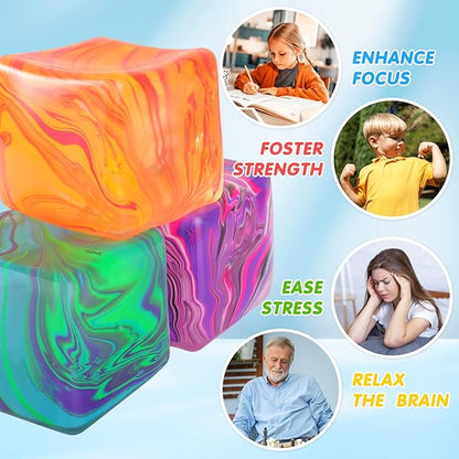 Fidget Toys Squishy Stress Cube, Stress Balls for Kids Adults Squishies Stress Relief, Ice Squishy Cube Sugar Balls, Sensory Toys for Kids with Autism, Fidgets for Classroom Prize Toys (Orange)
