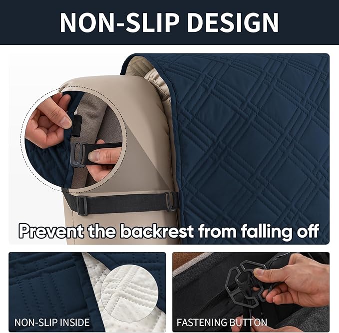 Easehomey 100% Waterproof Recliner Chair Covers, Non Slip Dog Chair Cover Furniture Protector Washable Chair Cover with Pocket, Elastic Straps for Kids,Pets,Dogs (Dark Blue, 23.6")