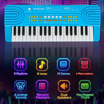 Upgraded 37 Key Keyboard Piano Kids Toy for Toddlers Electric Pianos with Microphone Music Toys for 3 4 5 6 7 Year Old Girls Boys Birthday Gifts (Blue)