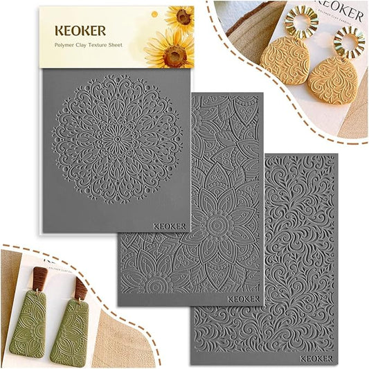 KEOKER Polymer Clay Texture Sheets Set, Works with Boho Polymer Clay Cutter, The Same Effect as Polymer Clay Texture Roller, Boho Texture Sheets for Polymer Clay (1-3)