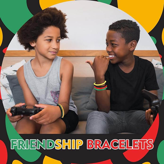 Kigeli 400 Pieces Black History Month Friendship Bracelets Bulk Neon Rope Bracelets in 4 Assorted Colors Adjustable Green Red Gold Bracelets Rope Woven Bracelets for Black History Month Party Decor