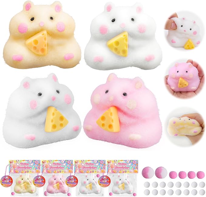 4pcs Taba Squishy Hamster Fidget Toys, Big Soft fufu Hamster Squishy Toy, Cute Taba Toys for Stress Relief, Hamster Fidget Toys Suitable Adults Kids