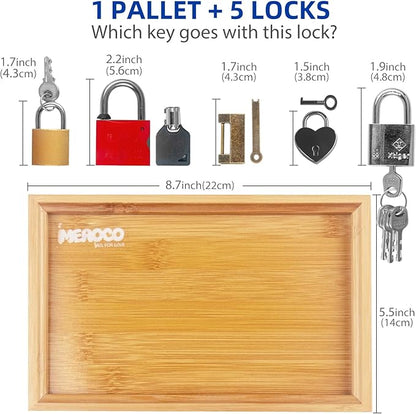 MEROCO Lock and Key with Wood Tray Set Fine Motor Skill Sorting Learning Toys Travel Games for Toddlers 3-5 Years