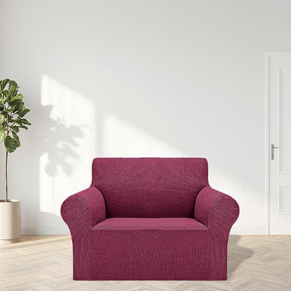 2025 New Stretch Chair Sofa Slipcovers Couch Cover for 1 Seater Furniture Protector Sofa Covers with Elastic Bottom Jacquard Fabric Small Checks for Pets, Kids - Wine