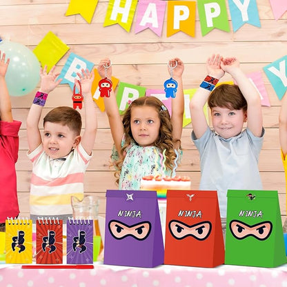 84pcs Karate Party Favor Colorful Karate Paper Bag Notepad Pen Slap Bracelets Key Chain TPR Stretchy Flying Toys Stickers Karate Party Supplies for Boys Girls Birthday Classroom Activities Party Kits