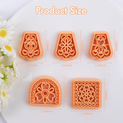 Puocaon Papel Picado Clay Cutters - 5 Pcs Mexican Tile Clay Cutters for Polymer Clay Jewelry, Day of the Dead Papel Picado Banner Polymer Clay Cutters for Earrings Making, Folk Art Clay Earring Cutter