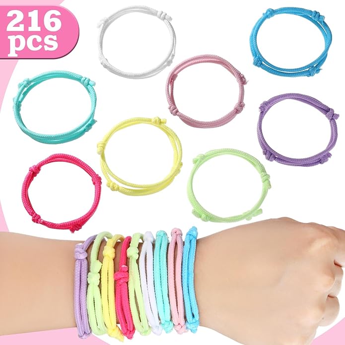 WILLBOND 216 Neon Friendship Bracelets Bulk for Kids Birthday Classroom Student Gift Adjustable Paracord Bracelets Rope Woven Neon Colors Valentine Day Gift Girls Boy Party Favors