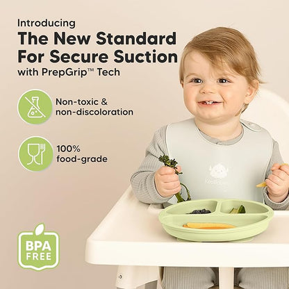 KeaBabies Suction Plates for Baby, Toddler - 3-Pack 100% Silicone Toddler Plates, Divided Baby Plates with Suction, Silicone Plates for Baby, Kids, BPA-Free, Microwave, Dishwasher Safe (Olives)