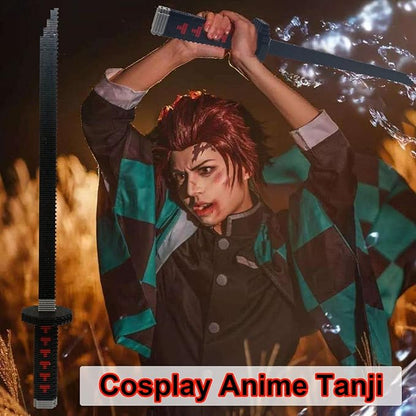 Demon Slayer Sword Building Kit, 19in Cosplay Anime Tanjiro Samurai Swords Building Blocks with Sword Stand, Demon Slayer Katana Swords Model Building Toy Gift for Kids, Adults