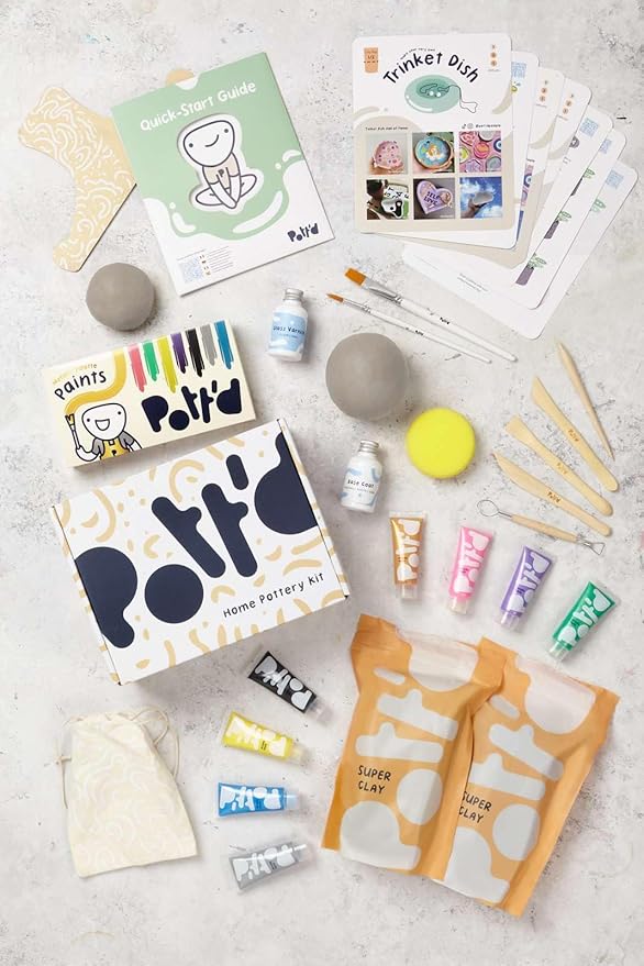 Pott'd Air Dry Clay for Adults. Beginners Home Pottery Kit for Adults. DIY Craft Kit for Adults. Kit Includes: Air-Dry Clay for Adults, Tools, Paints, Brushes, Sealant, How-to-Guides