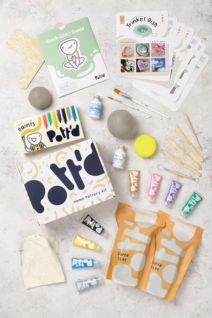 Pott'd Air Dry Clay for Adults. Beginners Home Pottery Kit for Adults. DIY Craft Kit for Adults. Kit Includes: Air-Dry Clay for Adults, Tools, Paints, Brushes, Sealant, How-to-Guides