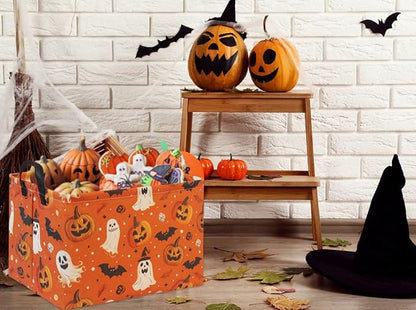 HIYAGON Halloween Pumpkin Basket for Boys & Girls - Trick or Treat & Party Decor - Rectangular Storage Bin Organizer