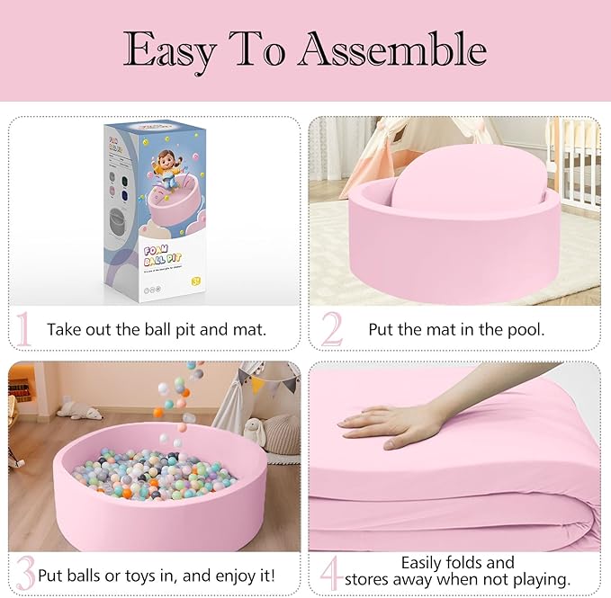 SHJADE Ball Pit for Toddlers, 35.4"x 11.8" Foam Ball Pits, Indoor Soft Round Baby Playpen for Children, Ideal Gift for Toddlers, Pink, (Balls not Included)