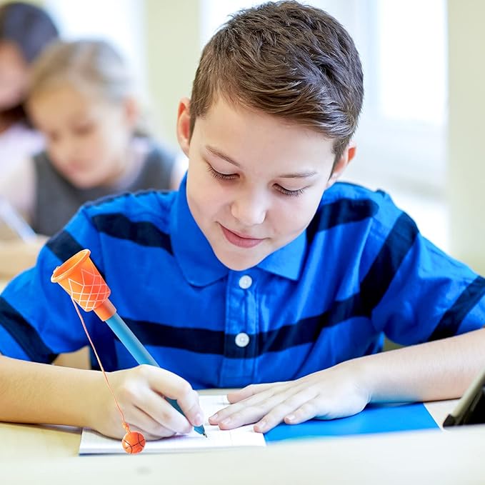 20 Pcs Basketball Hoop Pens Basketball Party Favors with Blue Pencil Holders Basketball Novelty Pens for Kids Foam Pen Cushion Sports Party Favors for Sports Themed Birthday Party Supplies, 0.7 mm