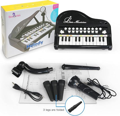 Love&Mini Toddler Piano - 24 Keys Black Baby Piano Toys with Microphone, Birthday Gifts for 3+ Year Old Girls and Boys