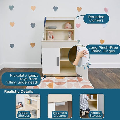 Children’s Factory Wooden Play Kitchen Hutch - Kids & Toddlers Pretend Fridge - Realistic Design & Feature - Pre-School Furniture for Classroom or Playroom- 24" W x 15" D x 44" H - Assembly Required