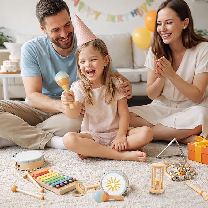 Baby Musical Instruments for Toddlers 1-3, 12PCS Montessori Musical Toy Set with Xylophone, Drum, Maracas...Perfect Toy Gift for 1-3 Year Old Boy Girl