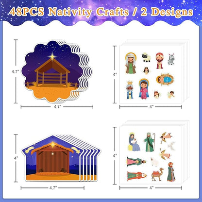 FaCraft 48PCS Christmas Nativity Sticker - Christmas Nativity Crafts for Kids Make a Nativity Scene Stickers Ornaments Nativity Set for Sunday School Religious Christian Xmas Party Favor Gifts