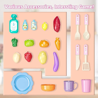 Doloowee Color Changing Kitchen Sink Toys,Electric Dishwasher Playing Toy Play Sink for Kids 3-5 with Running Water,Upgraded Faucet and Play Dishes,Pretend Play Kitchen Toys for Kids Boys Girls(Pink)