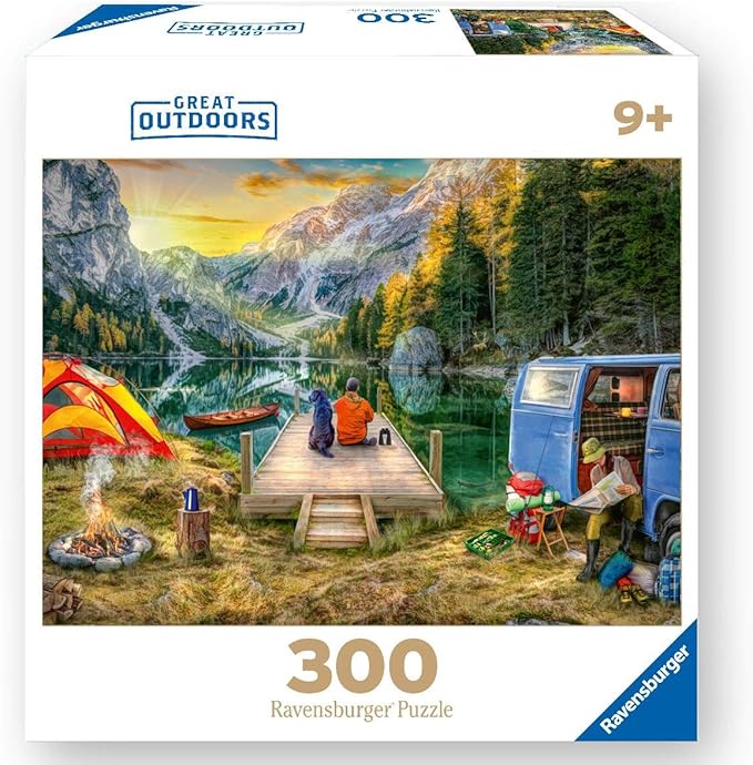 Ravensburger Calm Campsite Great Outdoors Puzzle - 300 Piece Jigsaw for Kids and Adults | Unique Shape Pieces | Anti-Glare Surface for Ages 9 and Up