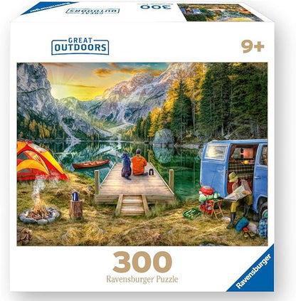 Ravensburger Calm Campsite Great Outdoors Puzzle - 300 Piece Jigsaw for Kids and Adults | Unique Shape Pieces | Anti-Glare Surface for Ages 9 and Up