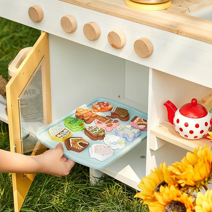 Giant bean Mud Kitchen for Kids Outdoor, Deluxe Wooden Toy Play Kitchen Set, with Sand and Water Sink, Blackboard and Kitchen Accessories for Boys and Girls Ages 3-8 Indoor & Outdoor Activities