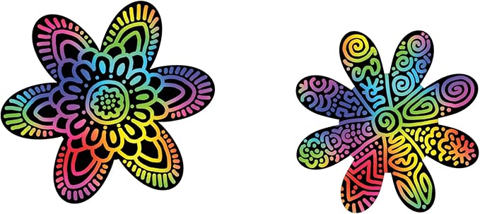 House of Marbles Scratch Art Flowers for Kids That Love DIY Arts and Crafts Activities, with Wooden Stylus Tools and Hanging Ribbons, Scratching to Reveal Rainbow Patterned Lines
