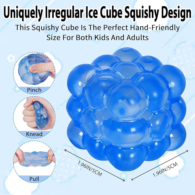 Ice Cube Squishy Fidget Toy, Standard Size 1.96 in Stress Ball for Adults and Kids, Puffwize Soft Textured Sensory Toy with Irregular Shape for Anxiety Relief and Improving Focus(Blue)
